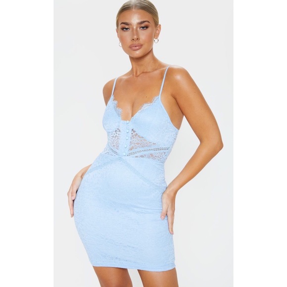 BRAND NEW Dusty Blue Button Down Lace Dress - Picture 1 of 6
